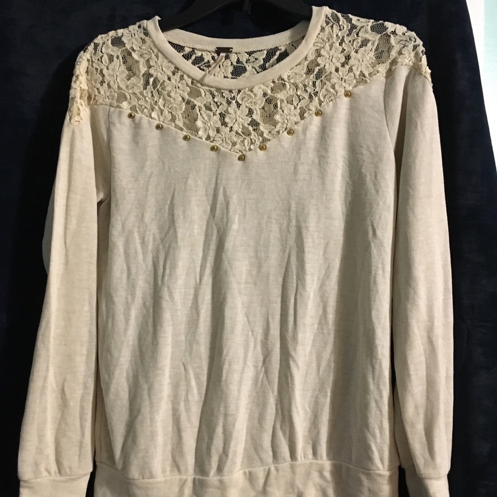 Poof cream and lace sweater